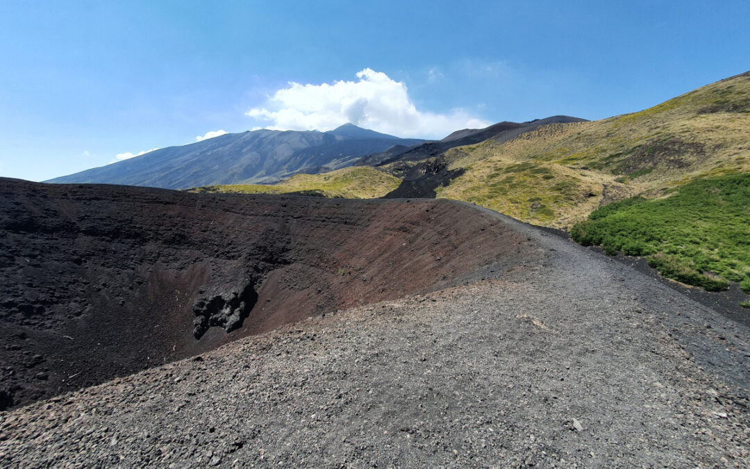 One of the craters from the 2002 eruption